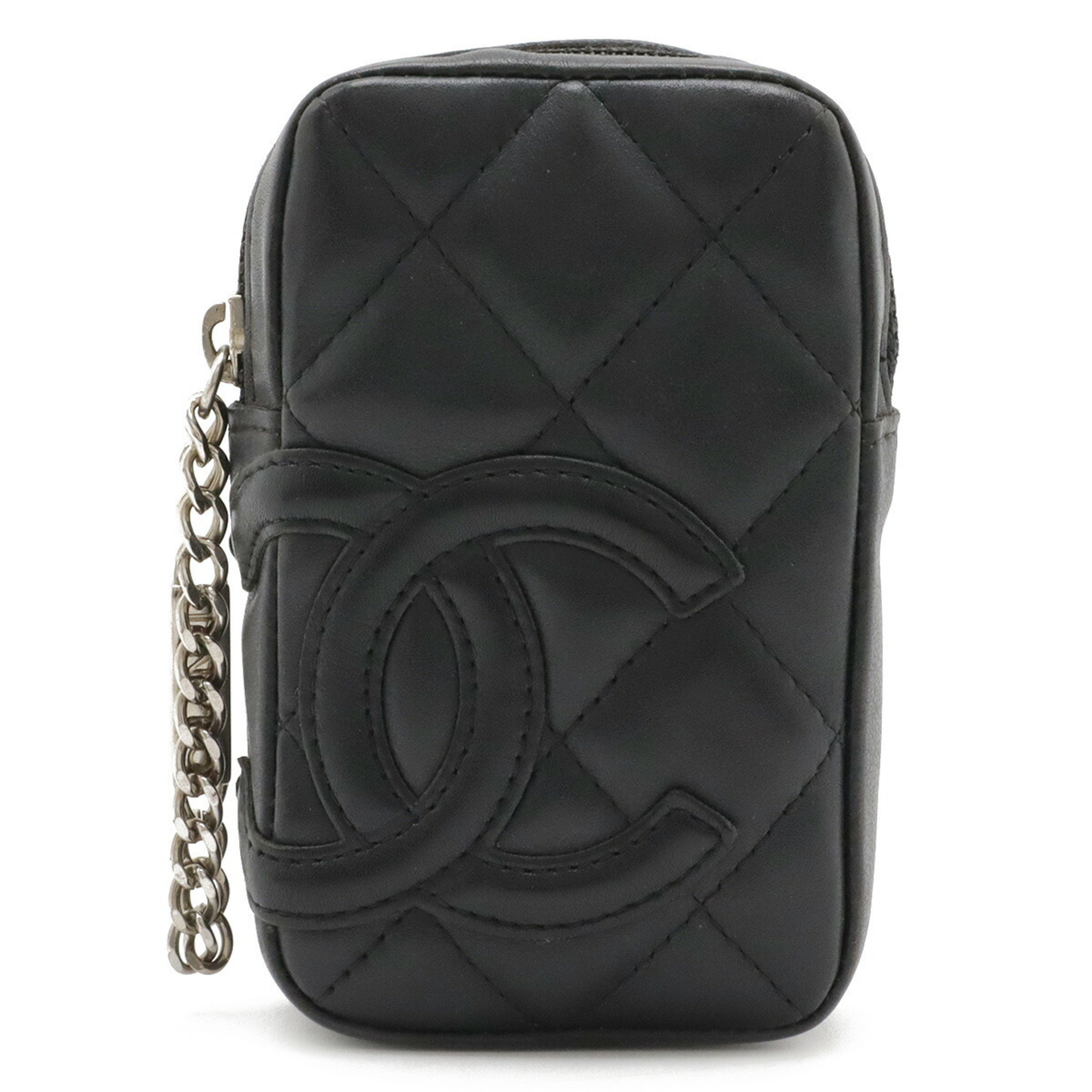 CHANEL Cambon Line Cigarette Case, IQOS Pouch, Leather, Black, Pink, A26732