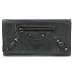 BALENCIAGA CLASSIC MONEY Bi-fold long wallet in leather, black and green, 163471