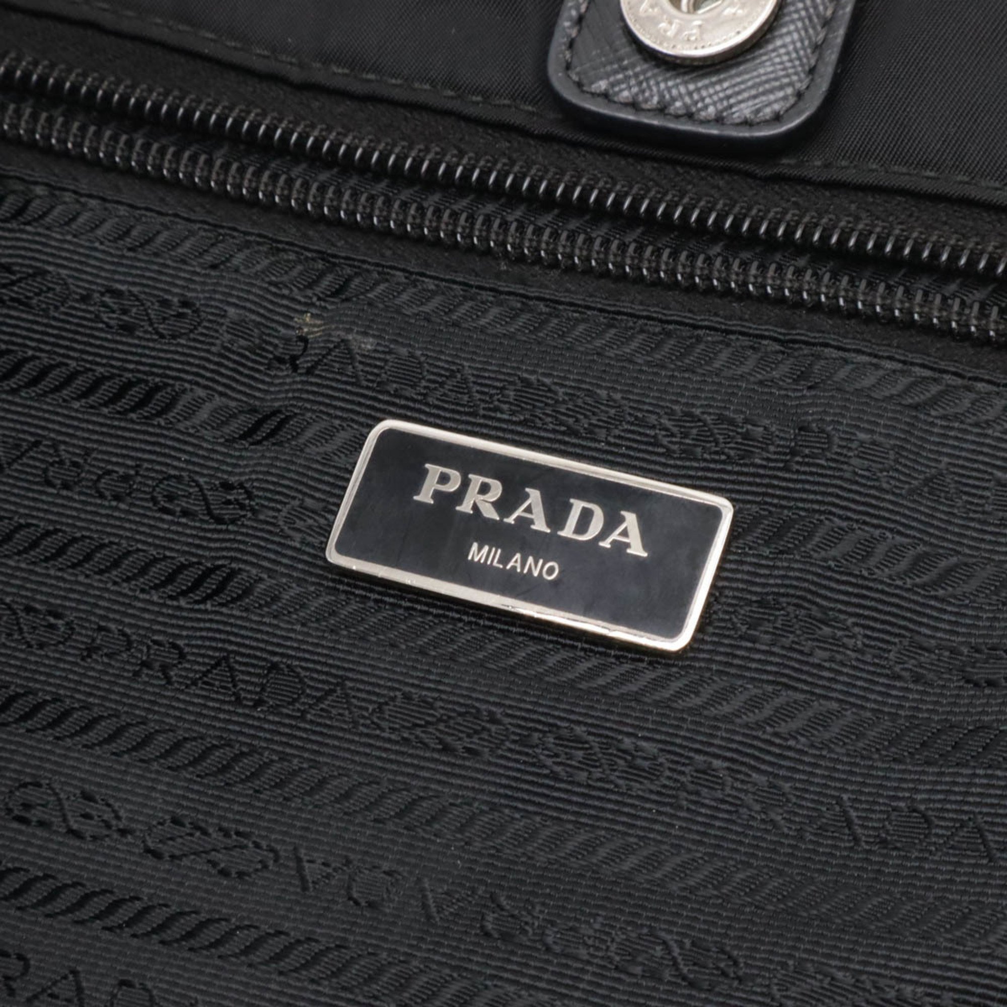 PRADA Prada Tote Bag Large Shoulder Nylon Leather NERO Black BA0831