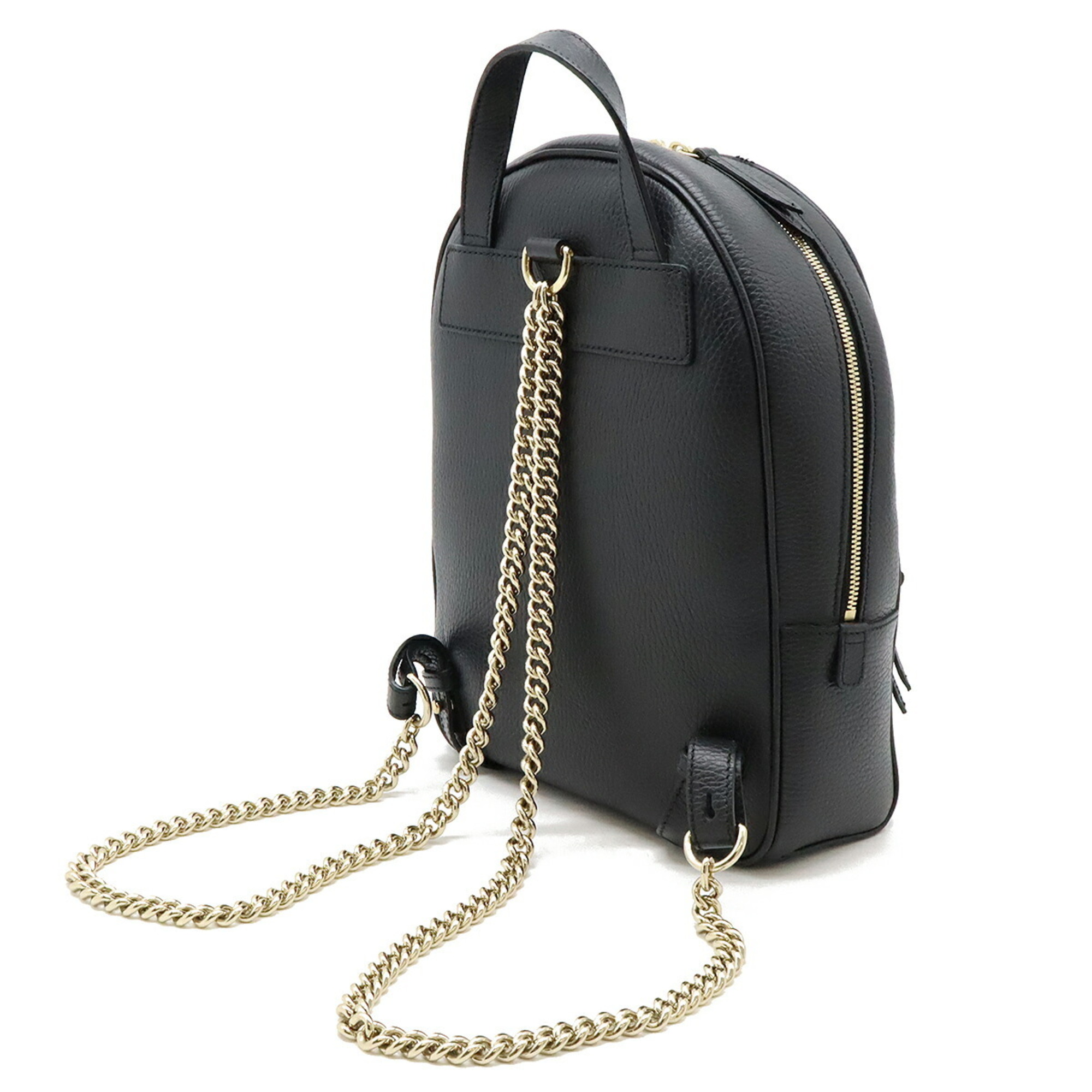 GUCCI Soho Backpack, Chain Shoulder, Leather, Black, 536192