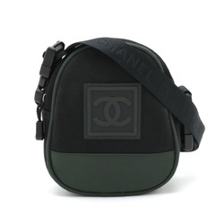 CHANEL Chanel Sport Line Coco Mark Shoulder Bag Waist Nylon Canvas Black Green A23300