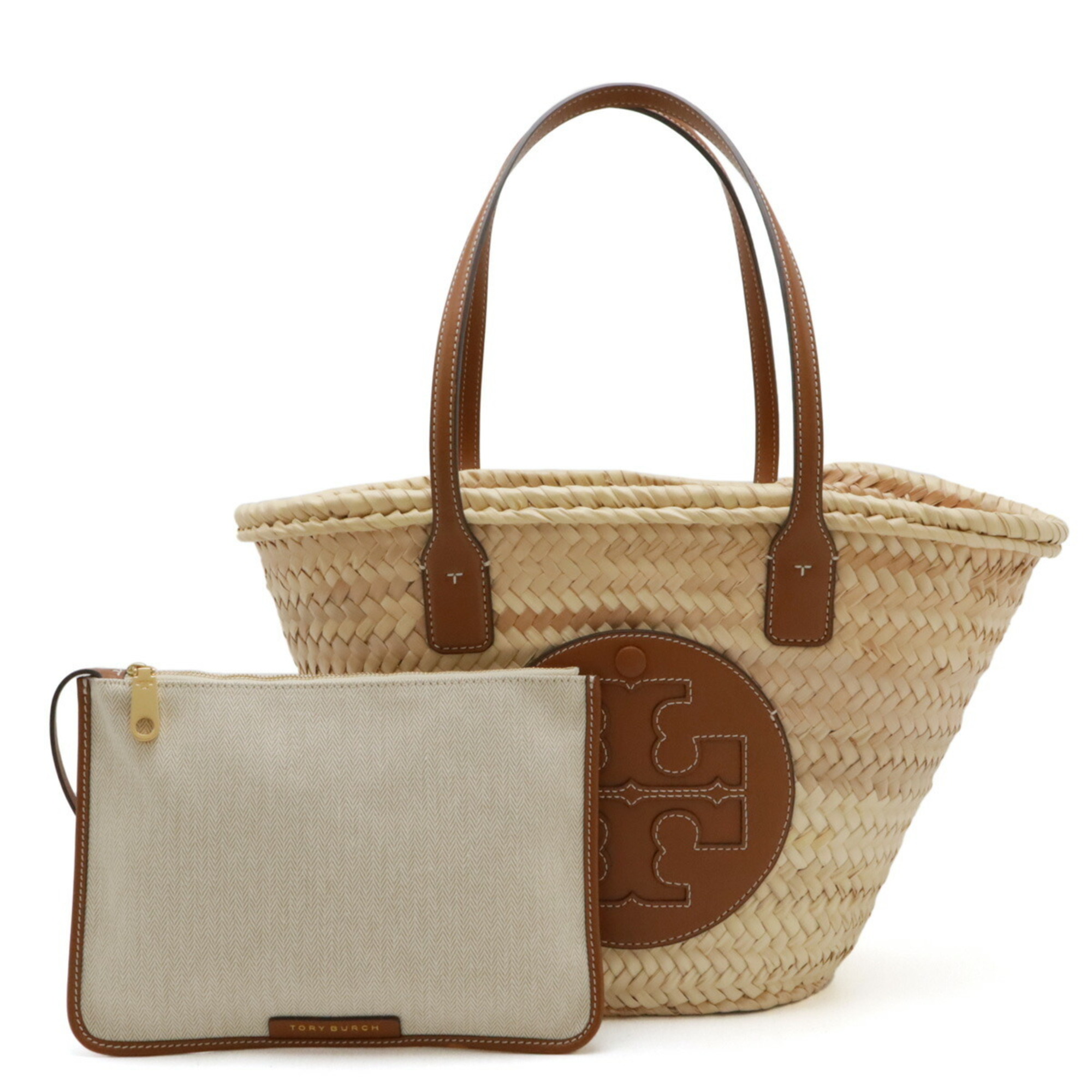 TORY BURCH Tory Burch Basket Bag Tote Shoulder Straw Leather Natural Brown