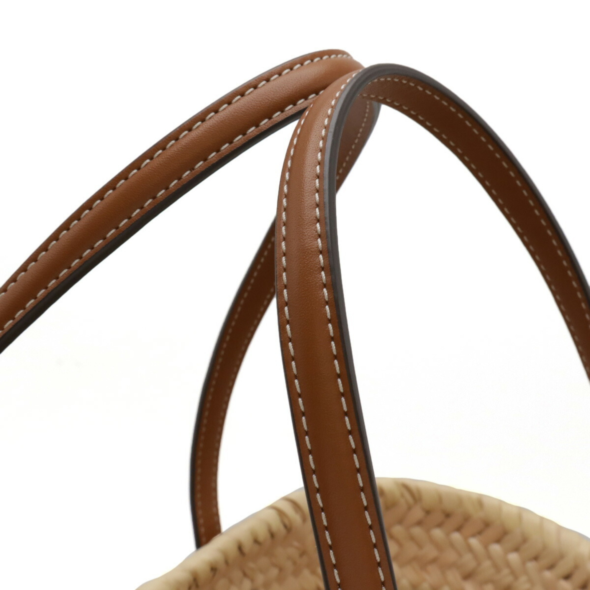 TORY BURCH Tory Burch Basket Bag Tote Shoulder Straw Leather Natural Brown