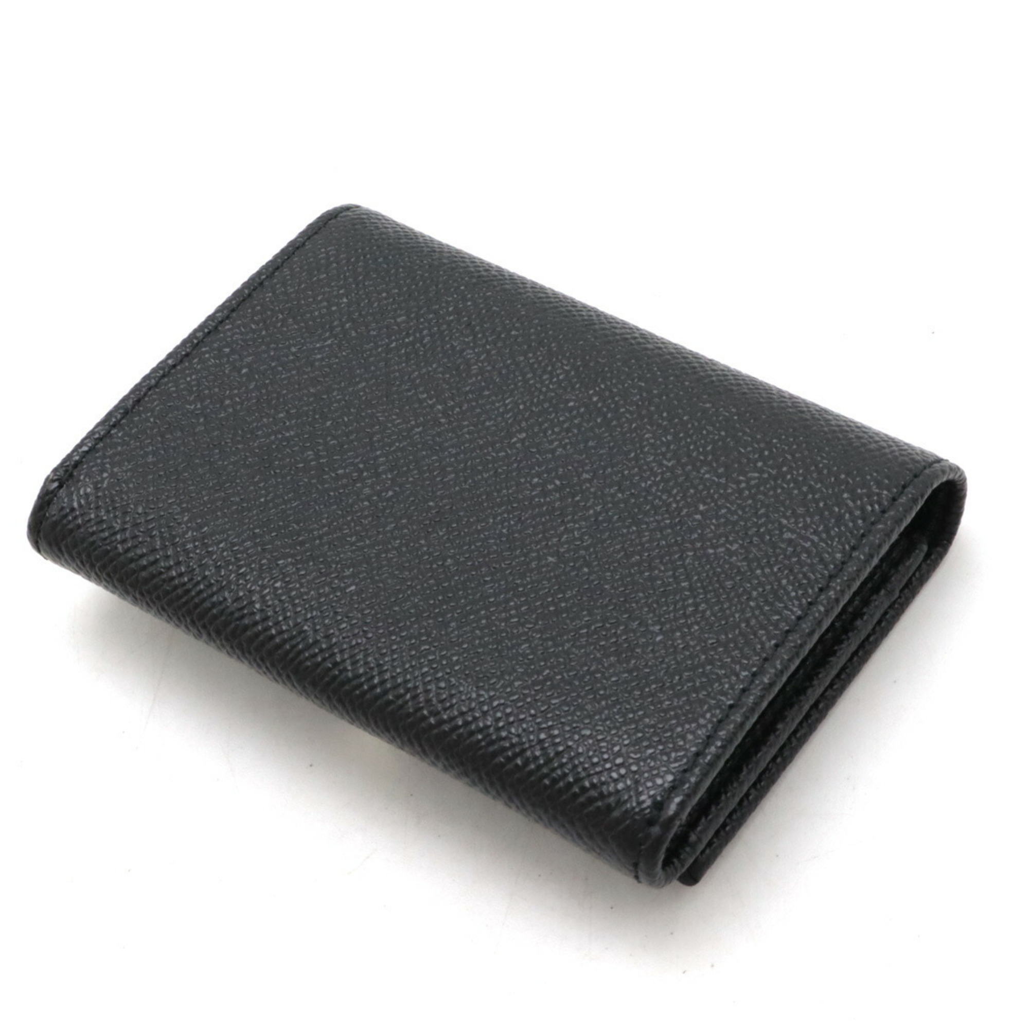 BVLGARI Clip Card Case Business Holder Pass ID Grain Leather Black 30420