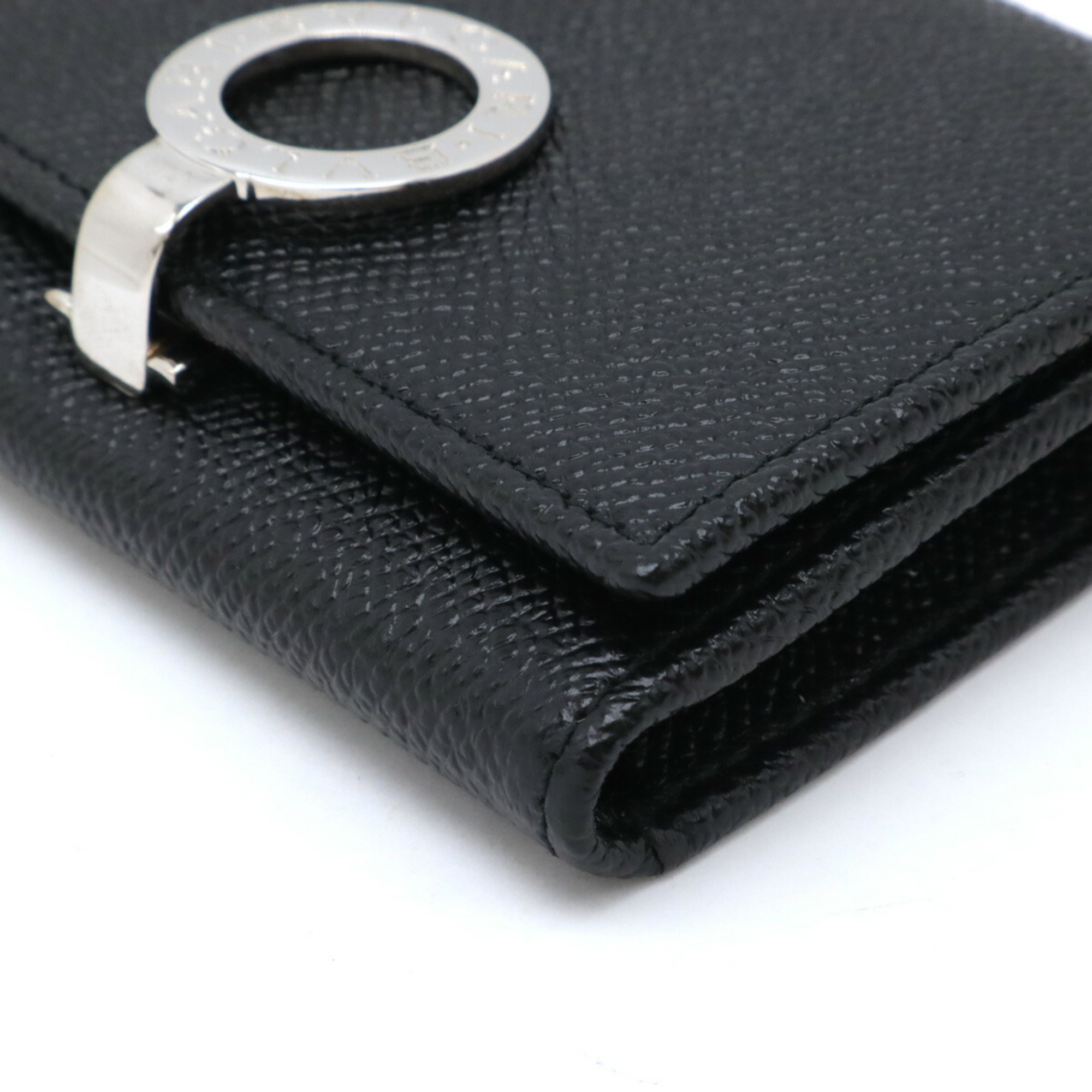 BVLGARI Clip Card Case Business Holder Pass ID Grain Leather Black 30420