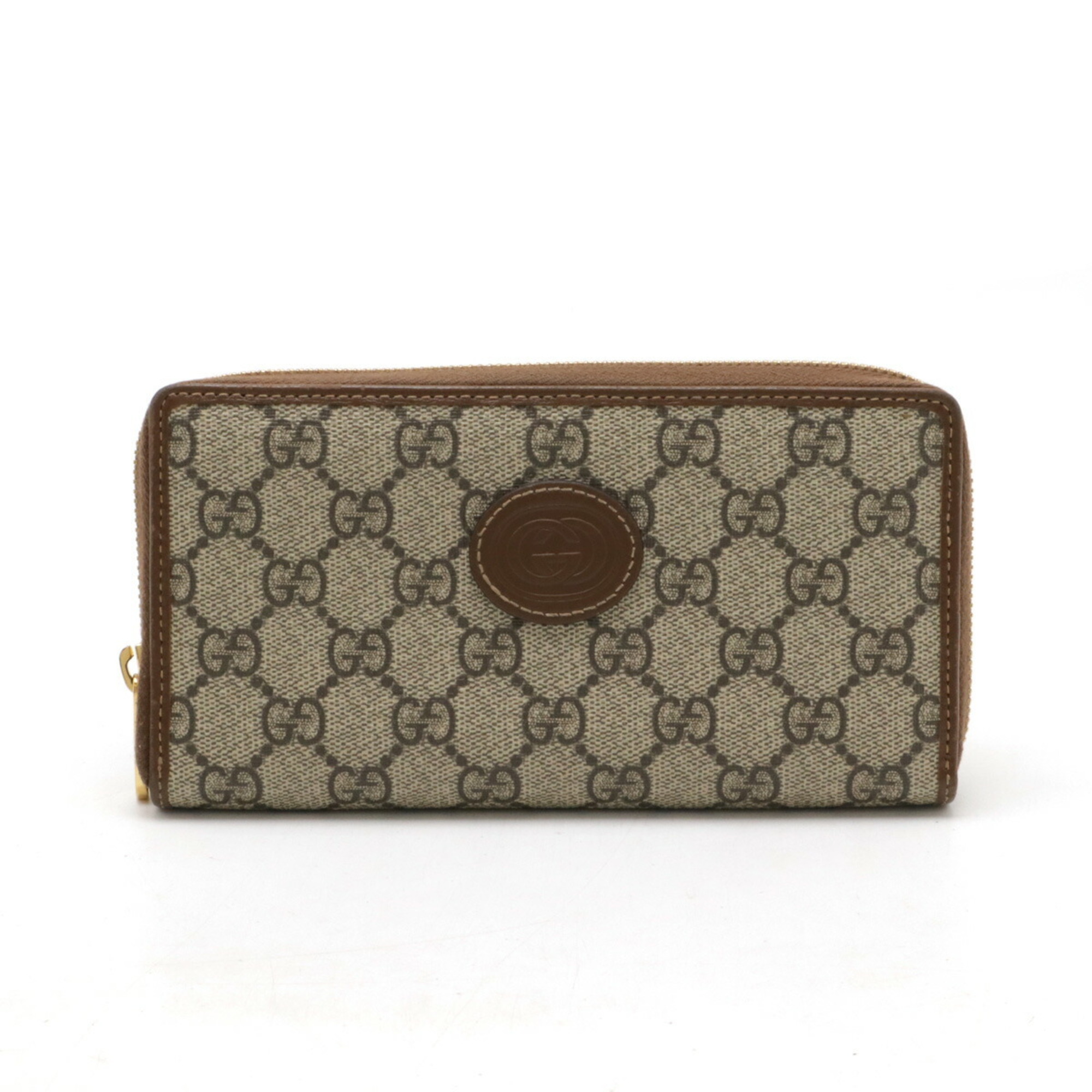 GUCCI Gucci Interlocking G GG Supreme Zip Around Wallet Round Long PVC Beige Brown 673003