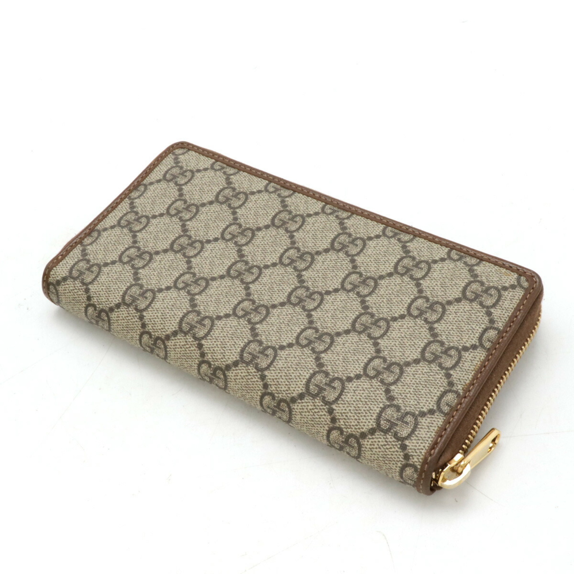 GUCCI Gucci Interlocking G GG Supreme Zip Around Wallet Round Long PVC Beige Brown 673003