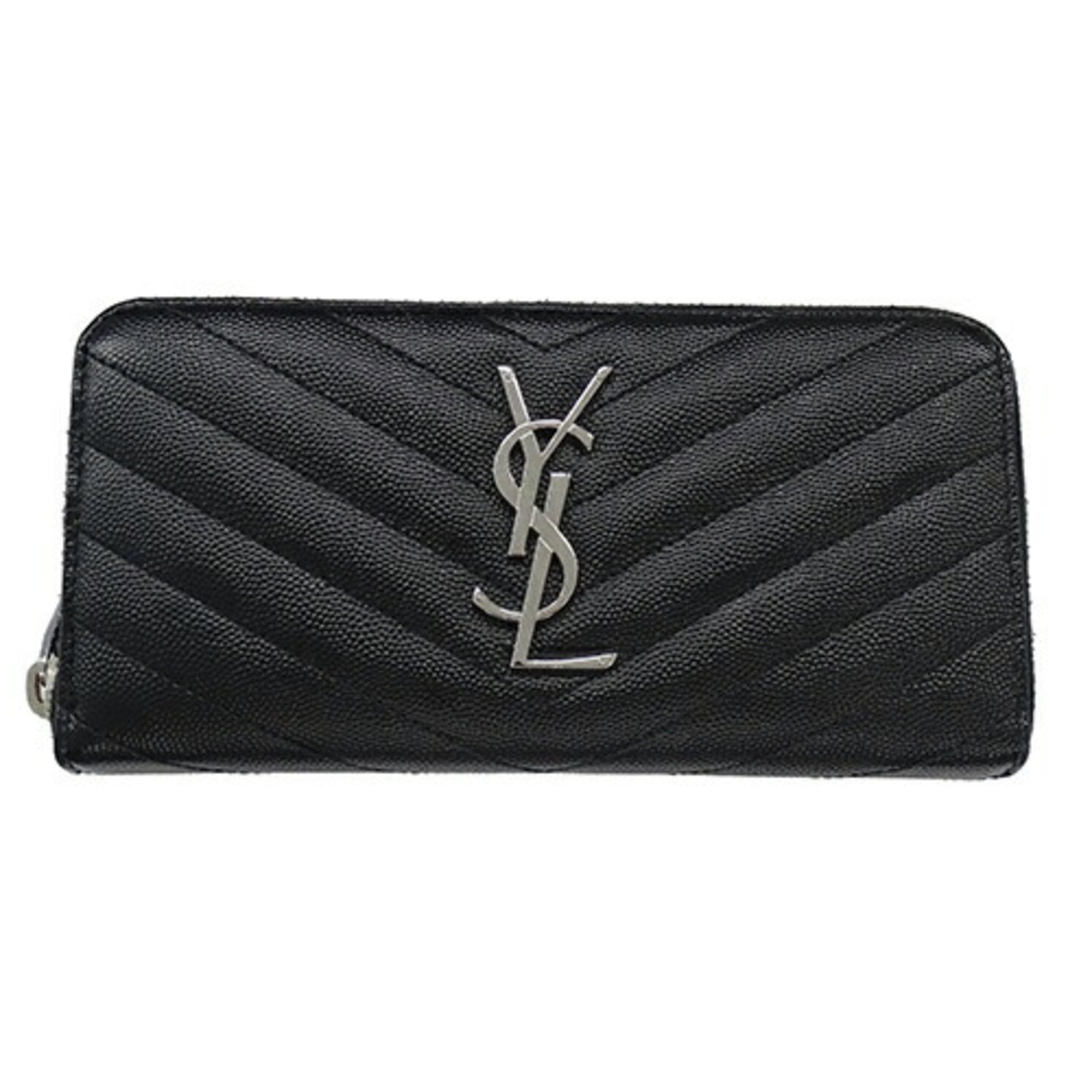 YSL SAINT LAURENT Wallet Women's Long Leather Monogram Saint Laurent Full Zip Black 358094