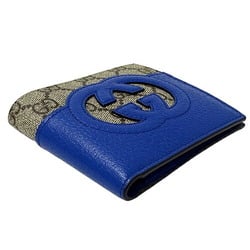 Gucci Men's Wallet, Bi-fold Cut-out Interlocking G Coin GG Supreme Leather, Brown, Blue, 701417, Compact Wallet