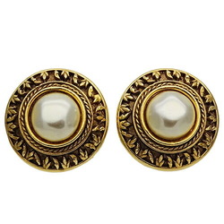 CHANEL Round Earrings for Women, Gold, Faux Pearl