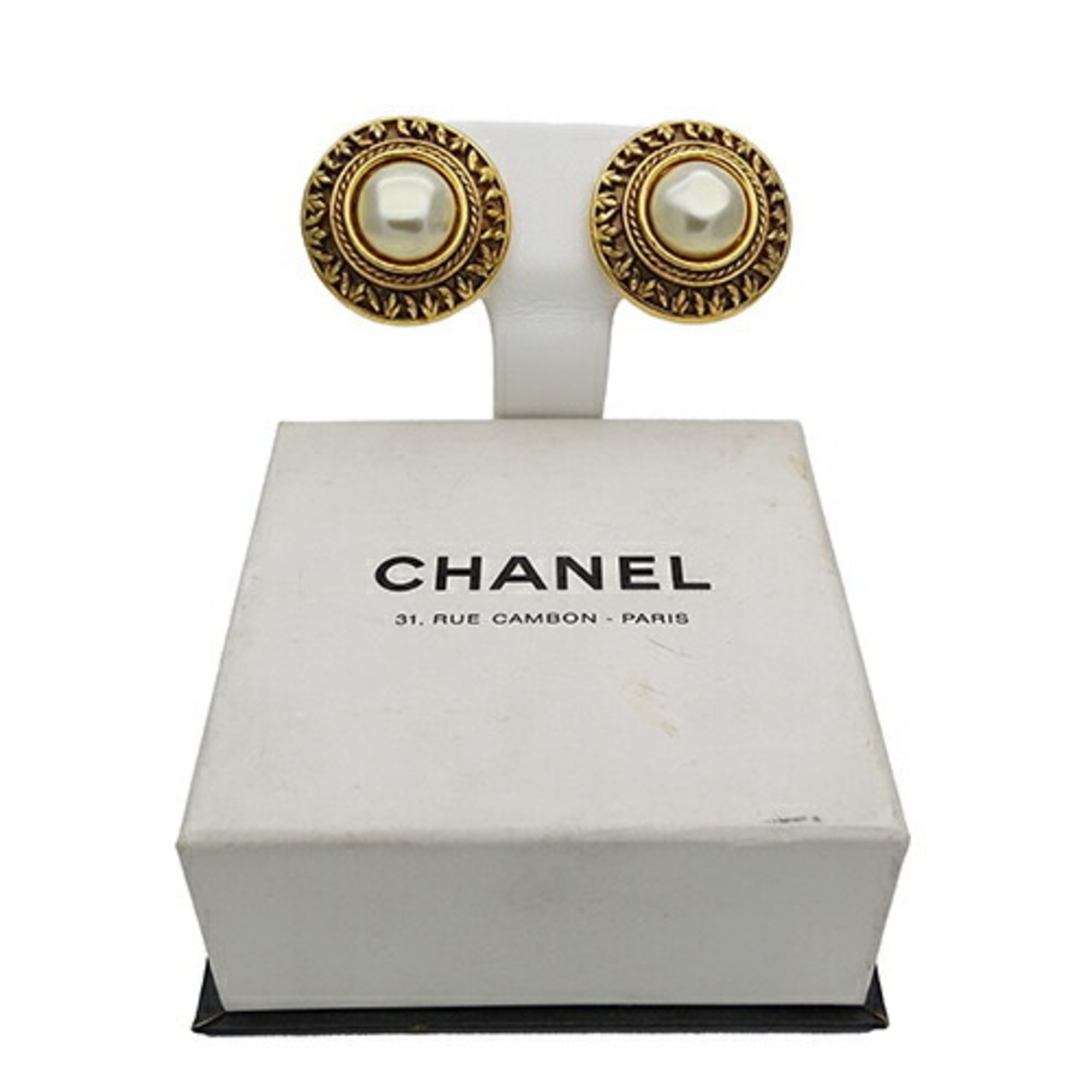 CHANEL Round Earrings for Women, Gold, Faux Pearl