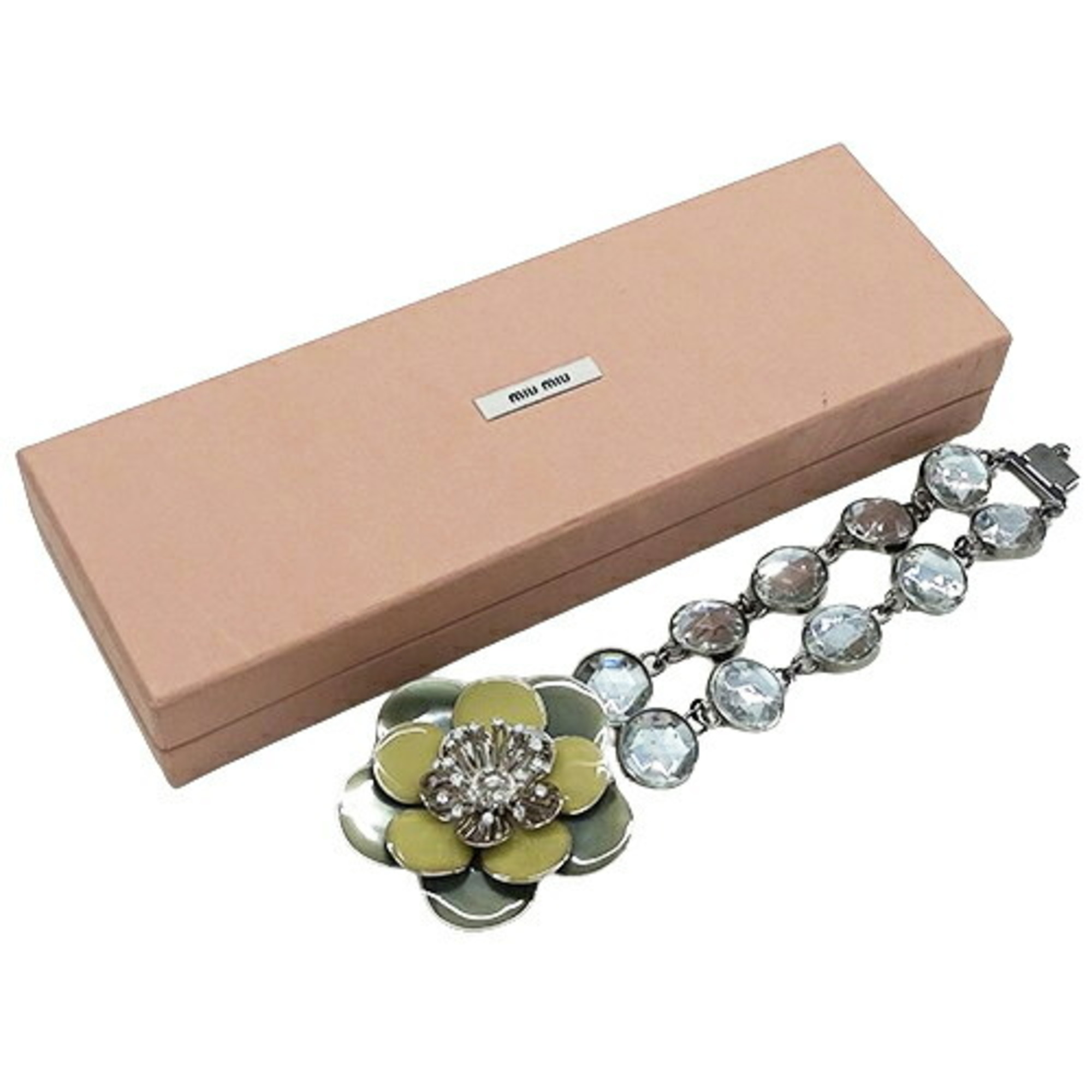 Miu Miu Miu Bracelet for Women, Silver, Green, Flower, Bijou, Crystal