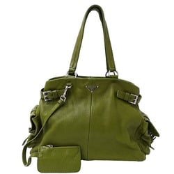 Prada PRADA bag for women, tote bag, handbag, shoulder leather, khaki green, plenty of storage