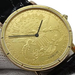 CORUM Men's Coin Watch $20 Double Eagle Hand-wound 750YG Leather Gold Black Overhauled and Polished