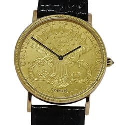 CORUM Men's Coin Watch $20 Double Eagle Hand-wound 750YG Leather Gold Black Overhauled and Polished