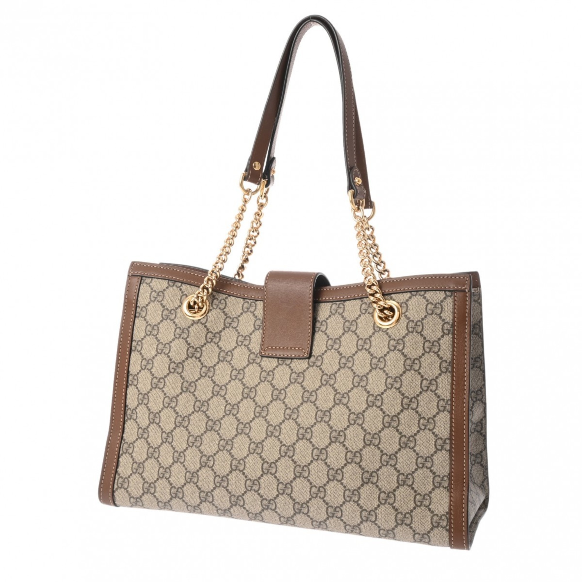 GUCCI Padlock GG Medium Chain Shoulder Bag Beige Brown Women's PVC Leather Tote