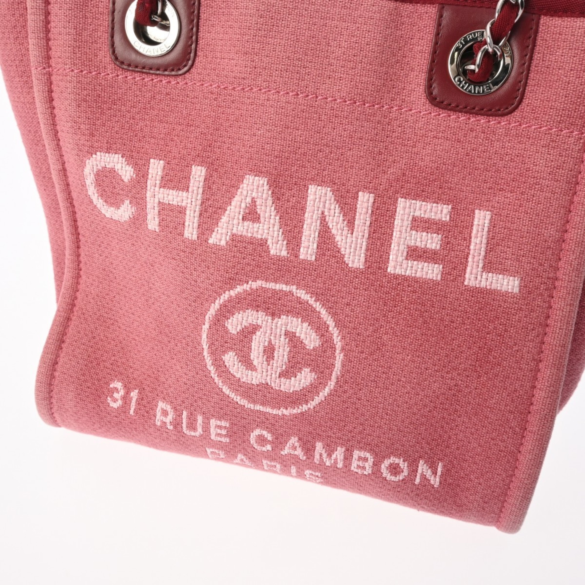 CHANEL Deauville PM Pink Women's Canvas Tote Bag