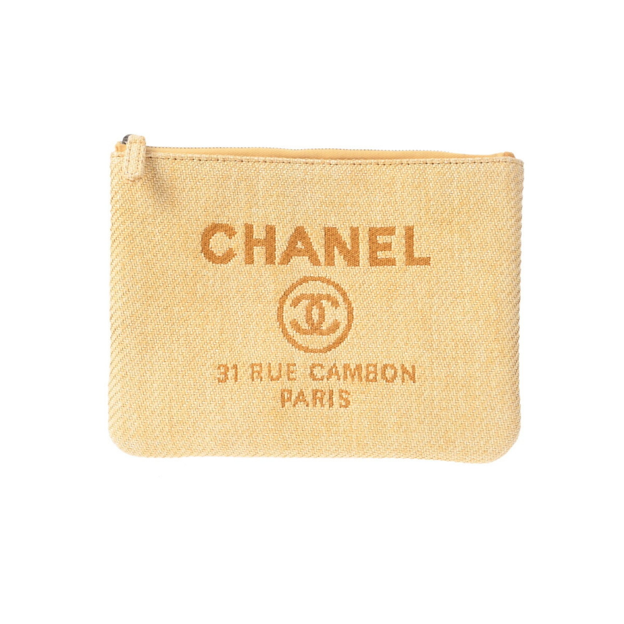 CHANEL Deauville Yellow A80117 Unisex Straw Clutch Bag