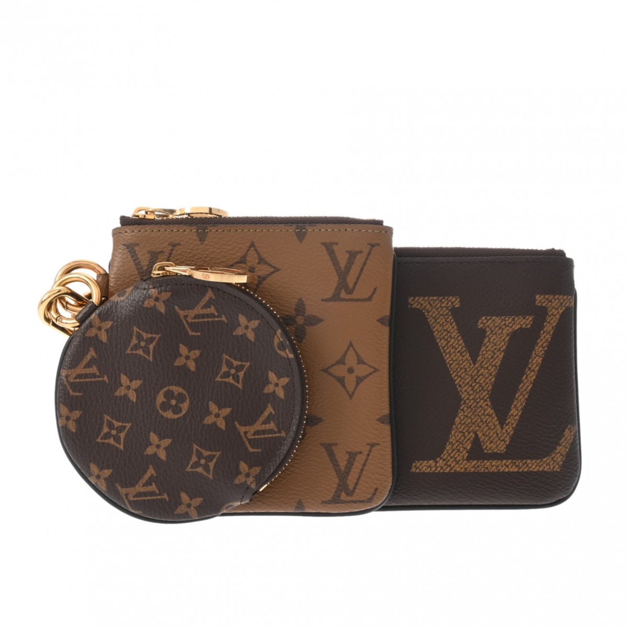 LOUIS VUITTON Louis Vuitton Monogram Reverse Pochette Trio Brown/Camel Women's Canvas Pouch