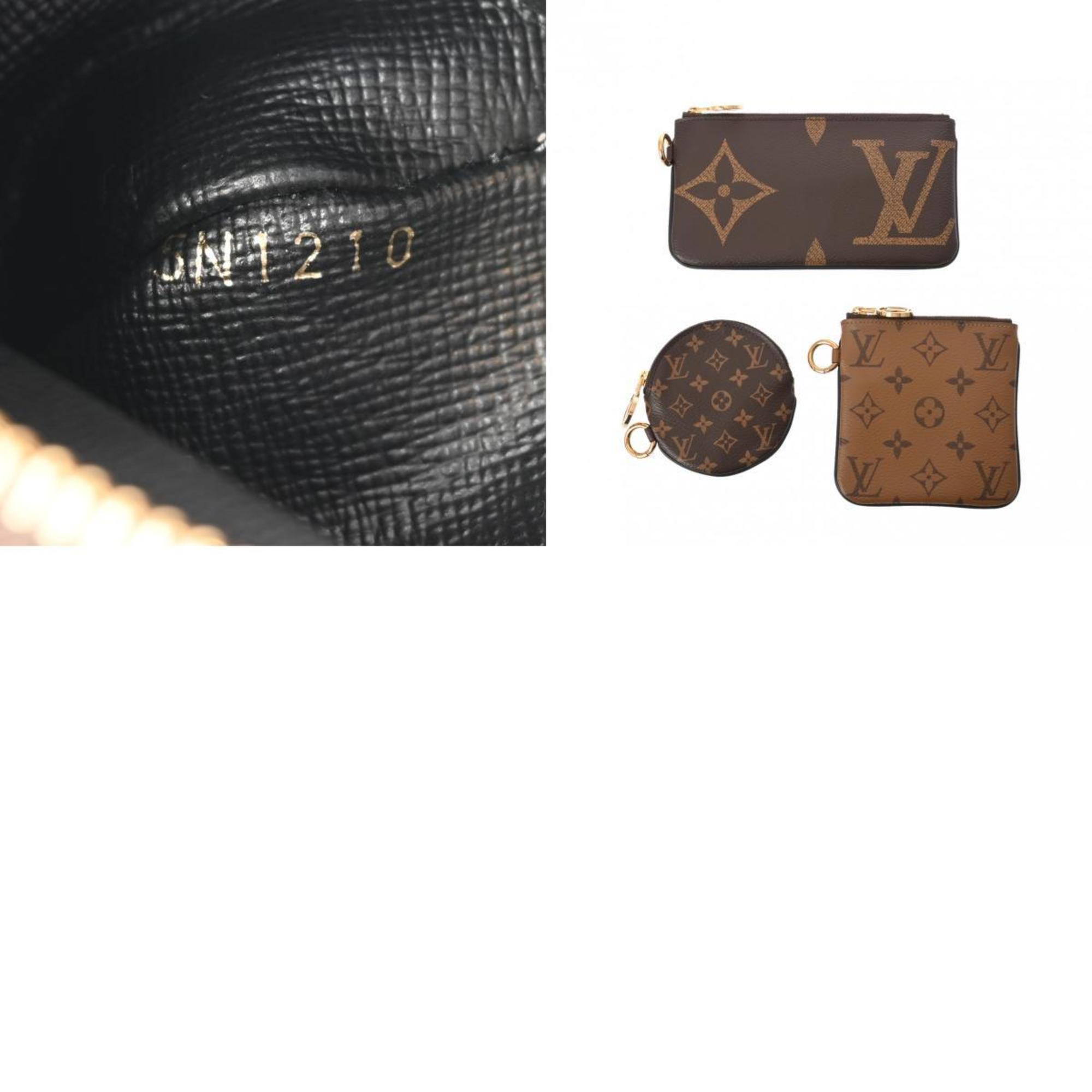 LOUIS VUITTON Louis Vuitton Monogram Reverse Pochette Trio Brown/Camel Women's Canvas Pouch