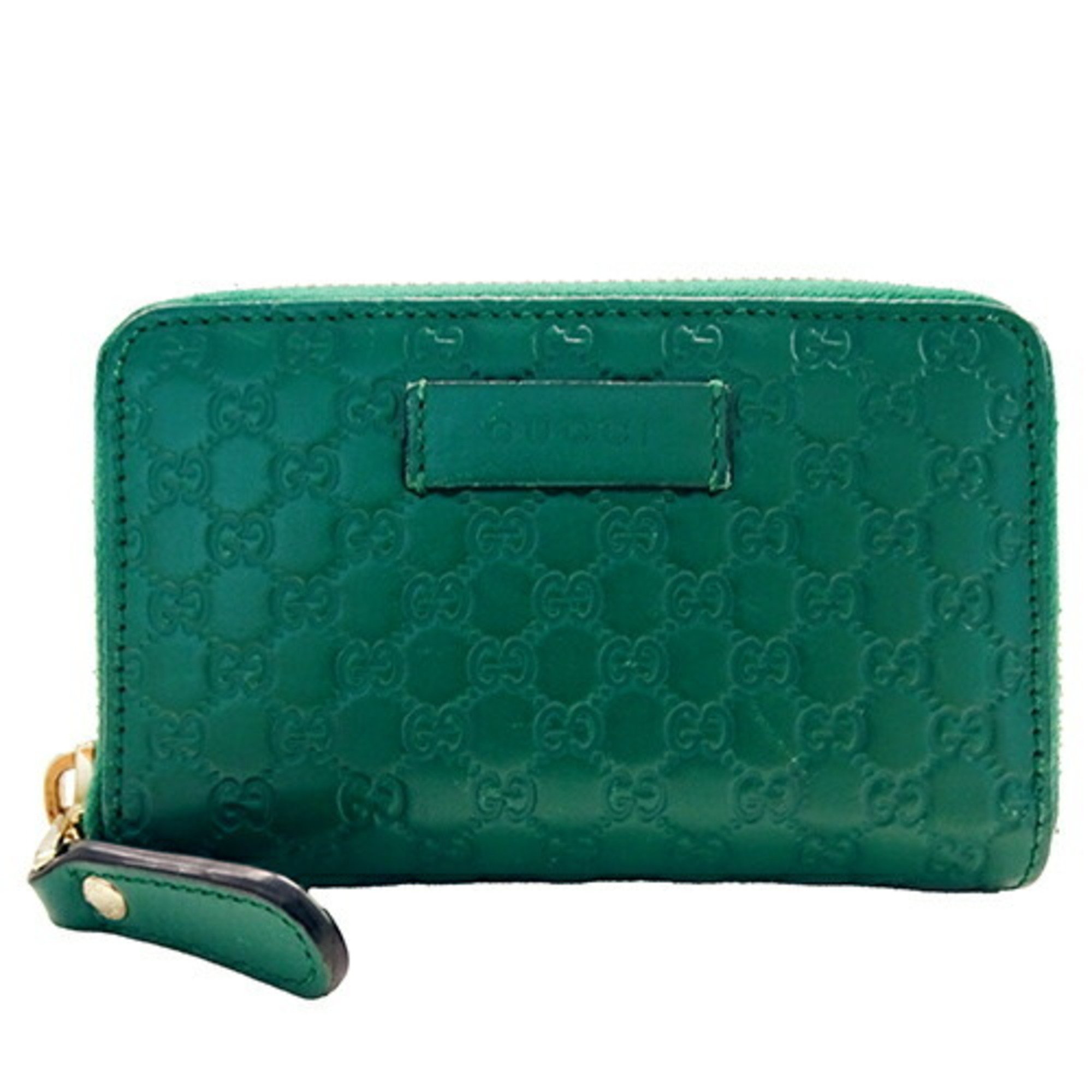 GUCCI Wallet for Women and Men, Coin Case, Micro GG Shima Leather, Green, 544249, Dark Round, Compact