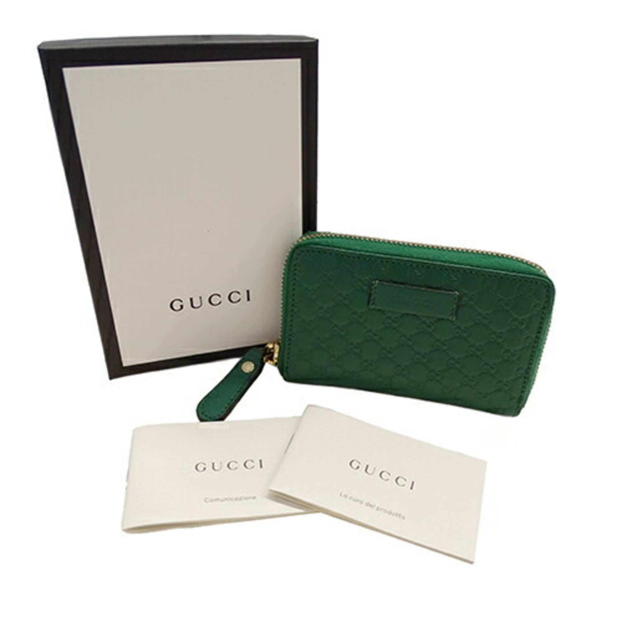 GUCCI Wallet for Women and Men, Coin Case, Micro GG Shima Leather, Green, 544249, Dark Round, Compact