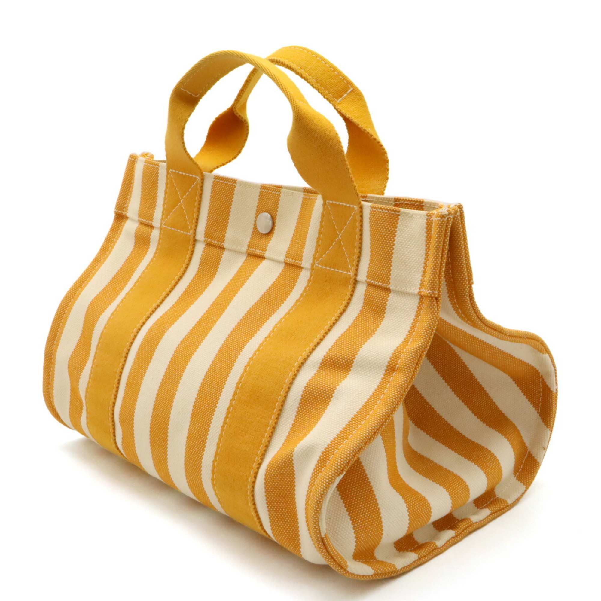 HERMES Cannes PM Tote Bag Handbag Canvas Stripe Natural Yellow