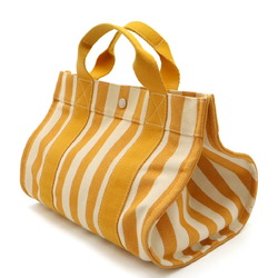 HERMES Cannes PM Tote Bag Handbag Canvas Stripe Natural Yellow