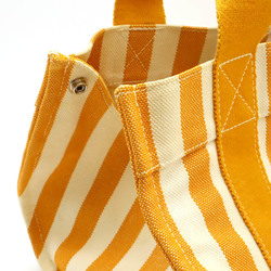 HERMES Cannes PM Tote Bag Handbag Canvas Stripe Natural Yellow