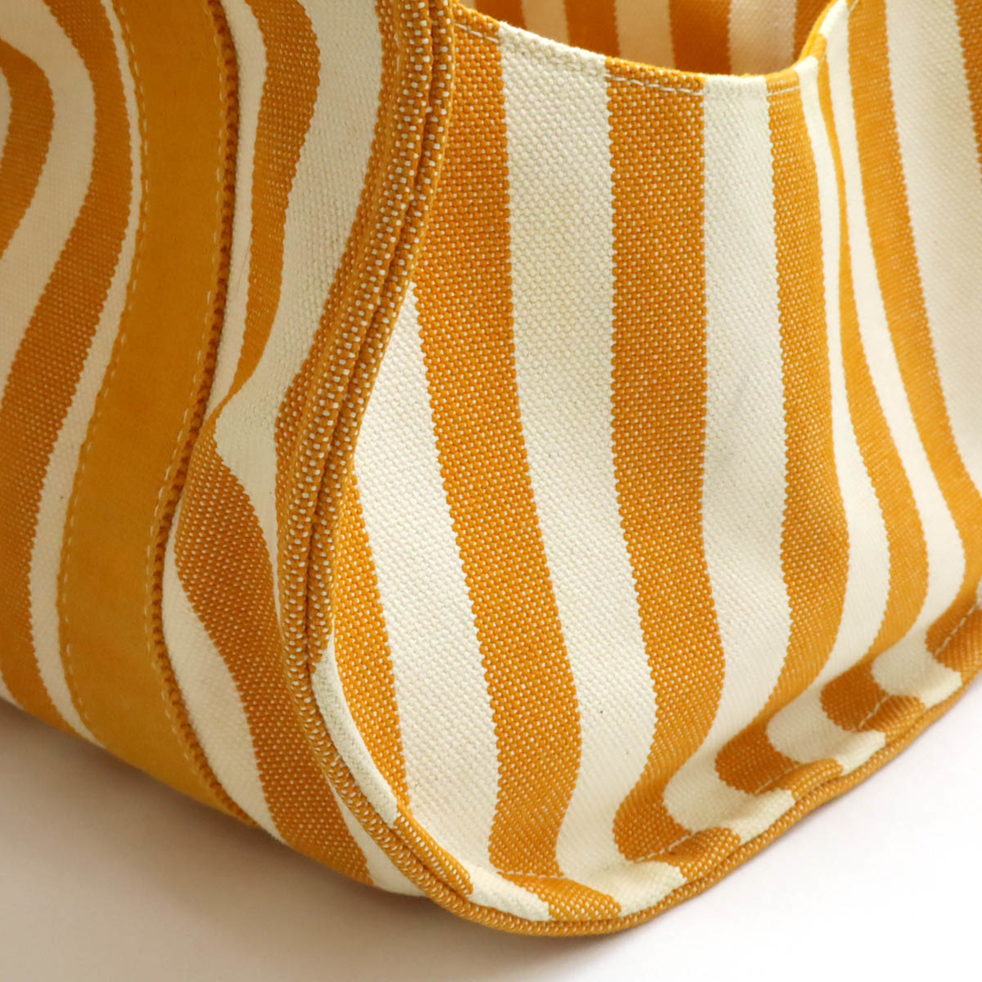 HERMES Cannes PM Tote Bag Handbag Canvas Stripe Natural Yellow