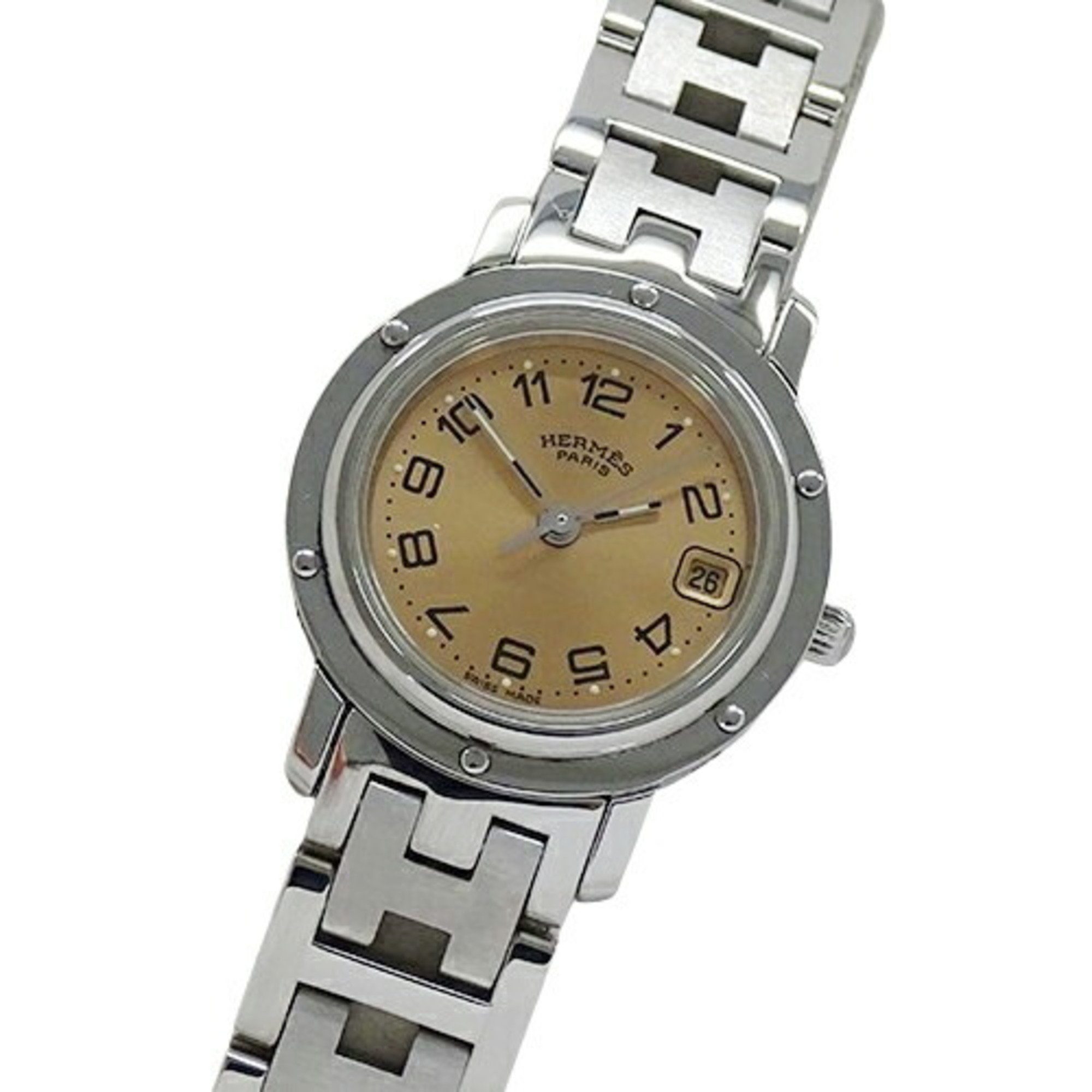 Hermes HERMES Watch Ladies Clipper Date Quartz Stainless Steel SS CL4.210 Silver Orange Polished