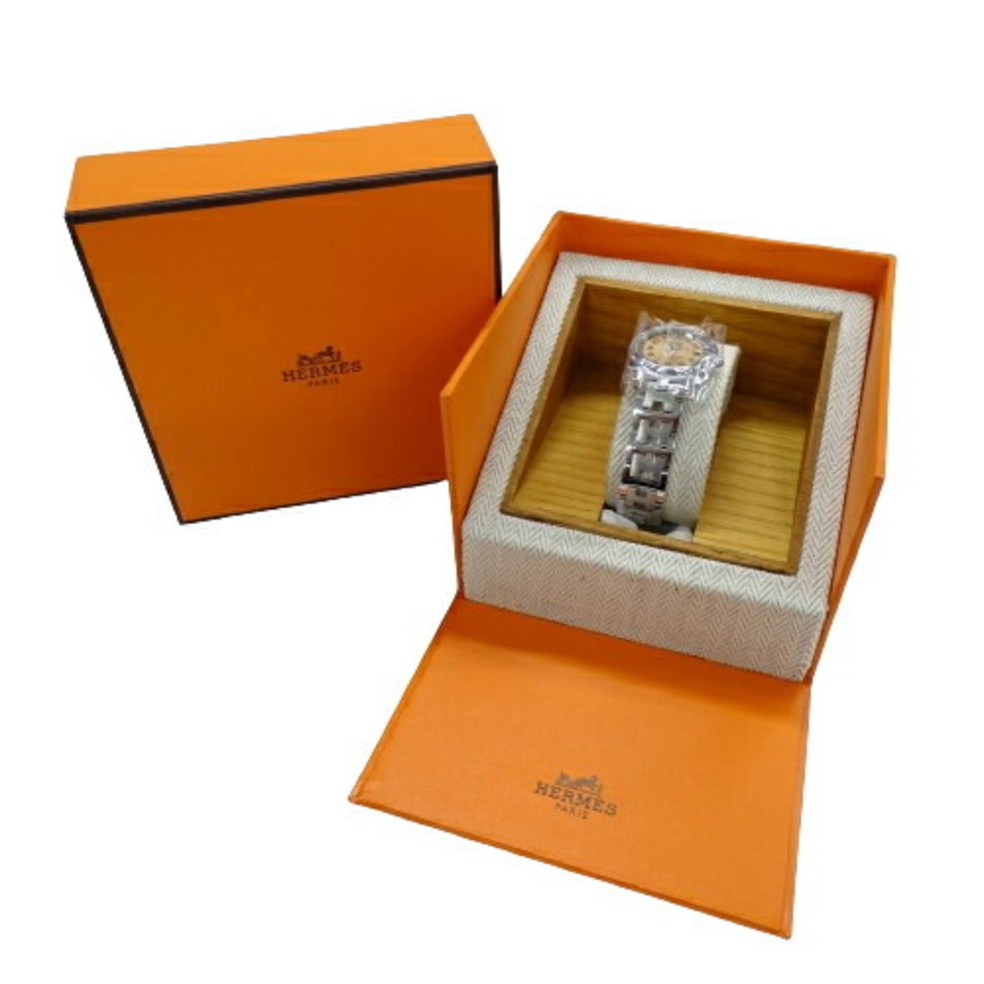 Hermes HERMES Watch Ladies Clipper Date Quartz Stainless Steel SS CL4.210 Silver Orange Polished