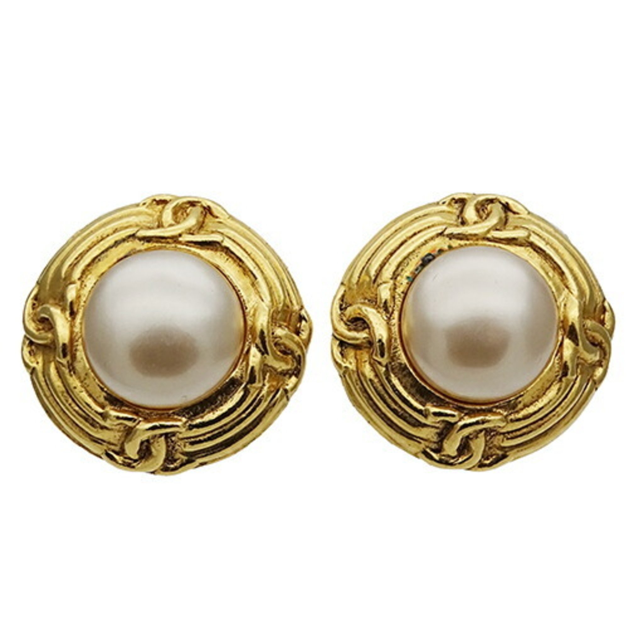 CHANEL Earrings Coco Mark Ladies Gold Faux Pearl