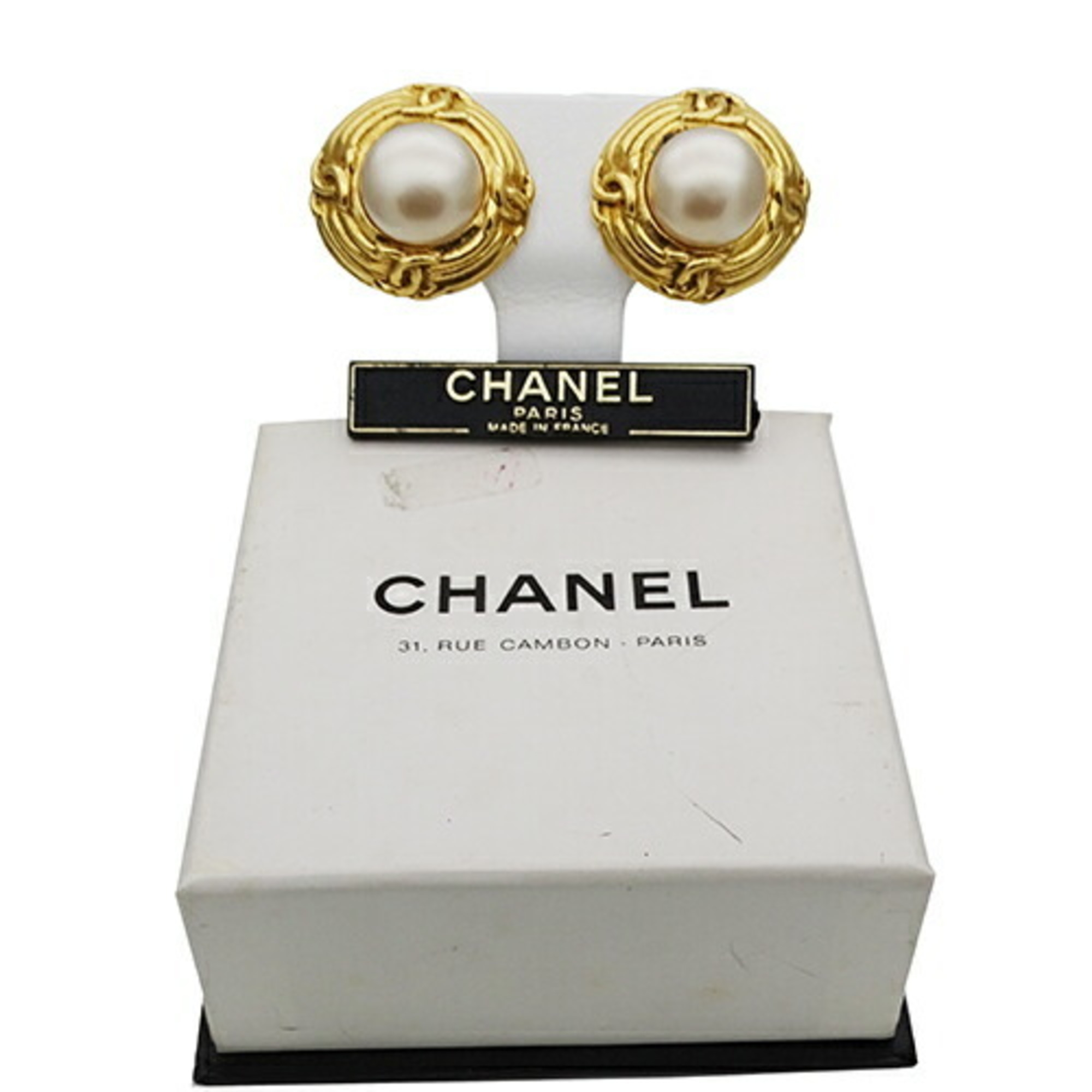 CHANEL Earrings Coco Mark Ladies Gold Faux Pearl