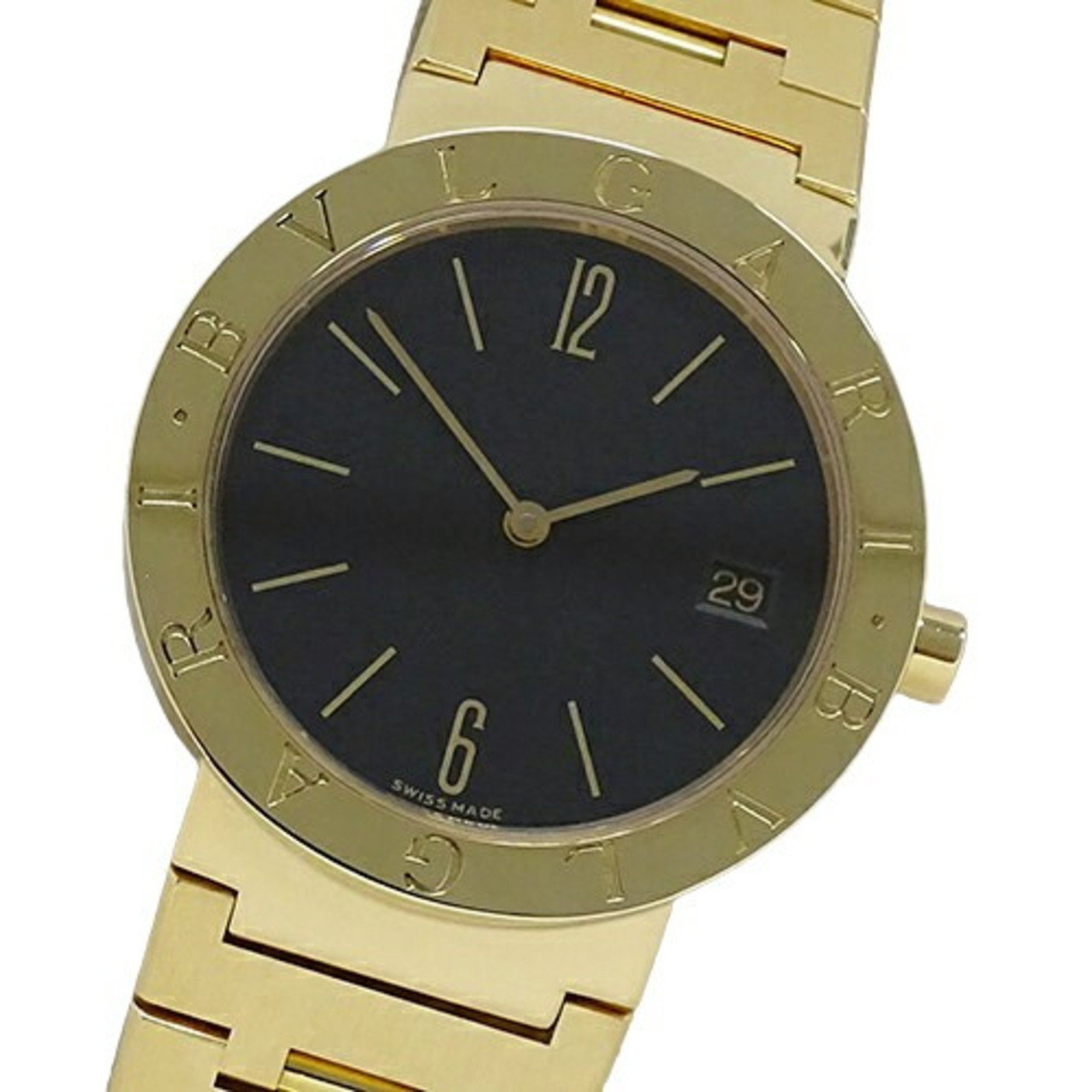 BVLGARI Watch for Boys Date Quartz 750YG Solid Gold BB33GGD Black Round Polished