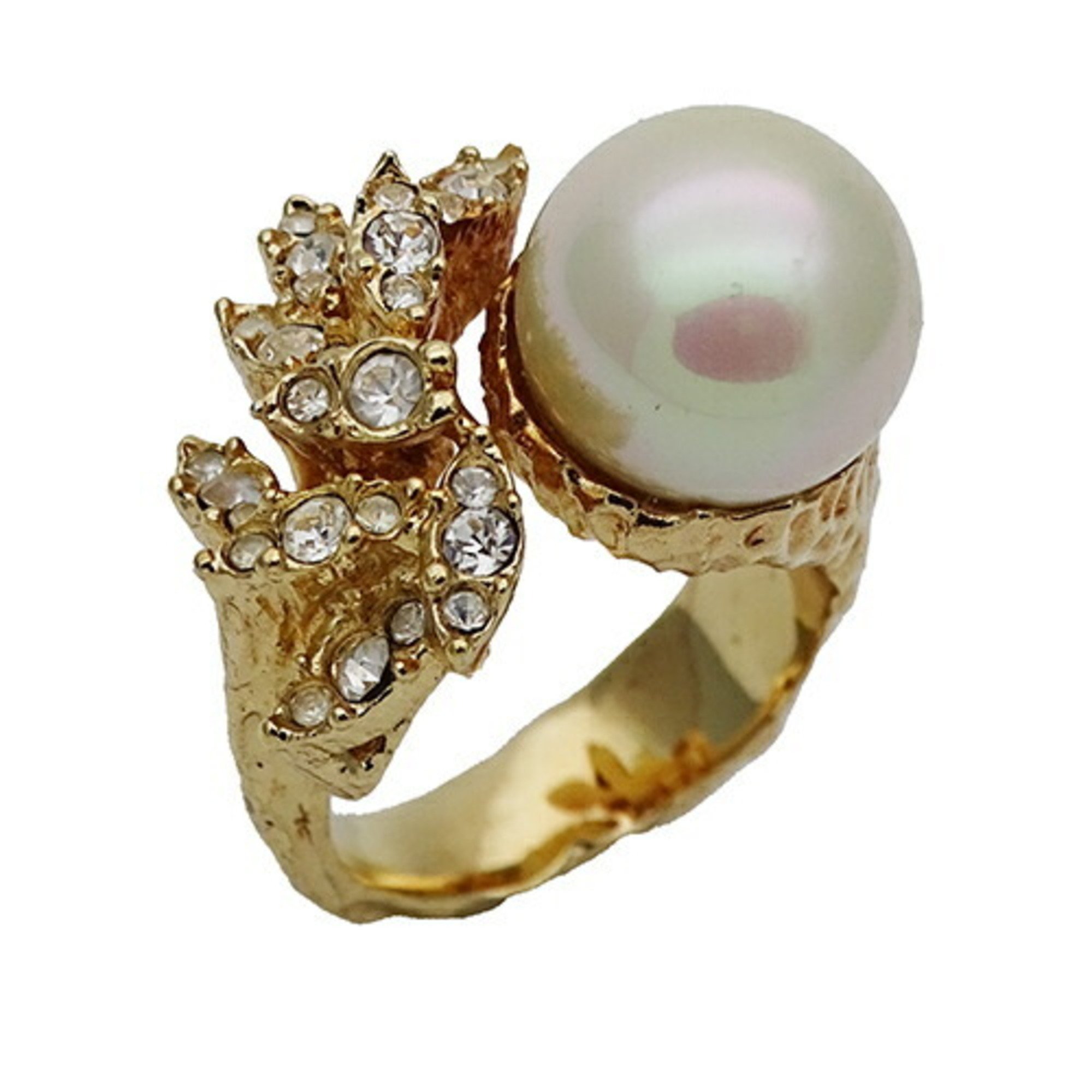 Christian Dior Dior ring for women, fake pearl, rhinestone, gold, size 13, impressive presence