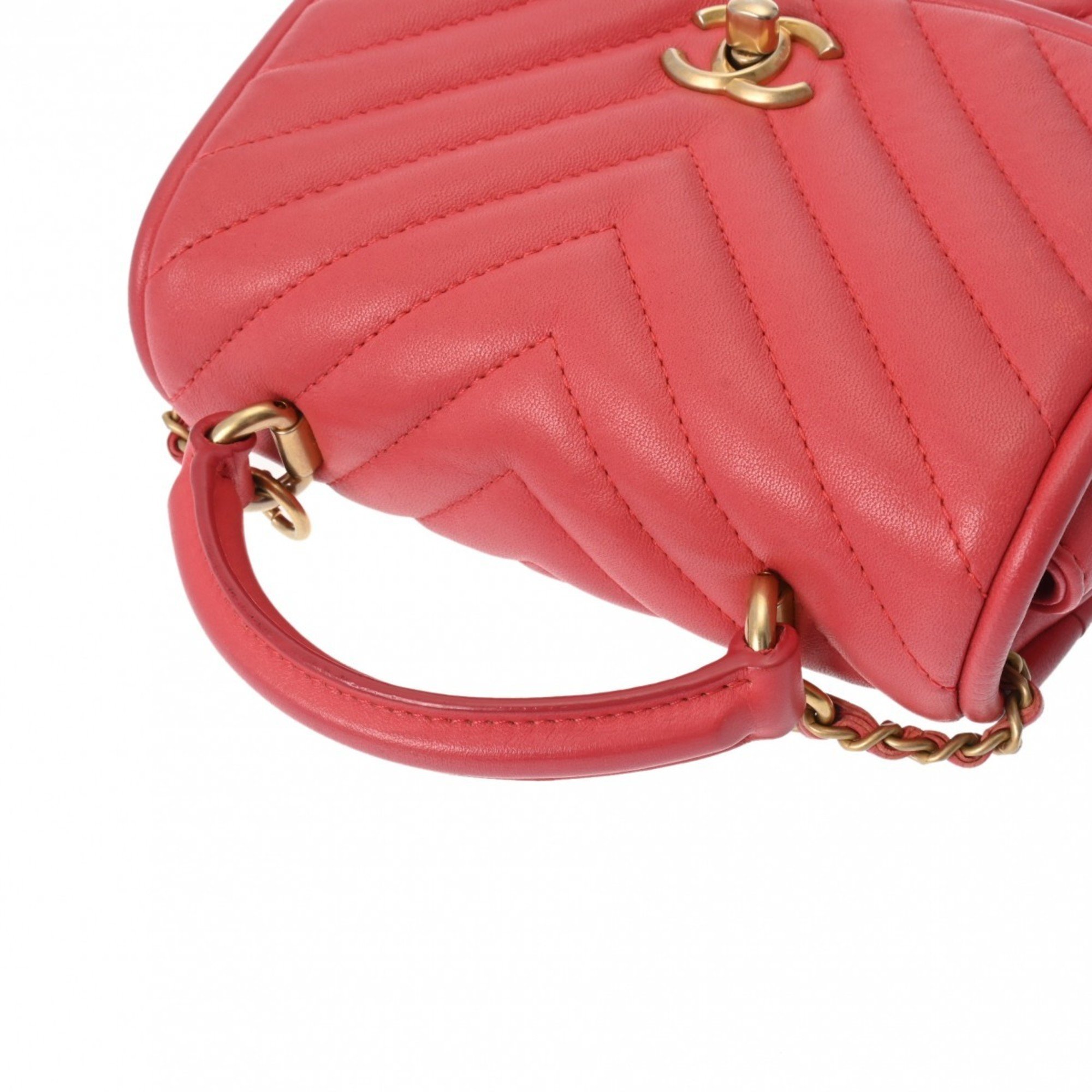 CHANEL V-stitched chain shoulder bag 17cm chevron pink ladies leather