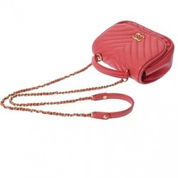 CHANEL V-stitched chain shoulder bag 17cm chevron pink ladies leather