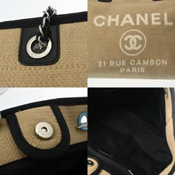 CHANEL Deauville Chain Tote Beige/Black A67001 Women's Canvas/Leather Bag