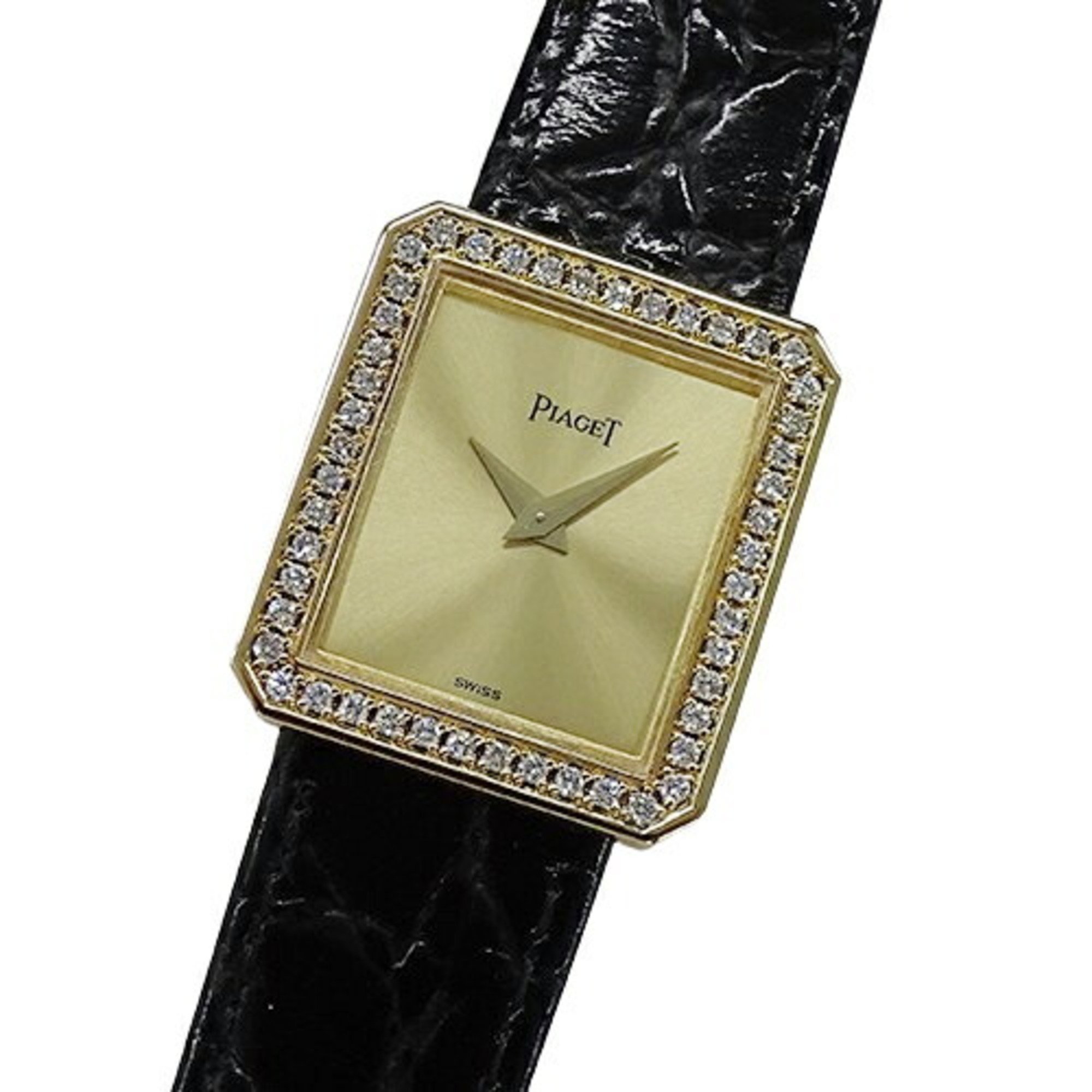 Piaget PIAGET Watch Ladies Protocol Diamond Hand-wound 750YG Leather 41545 Gold Black Square Polished