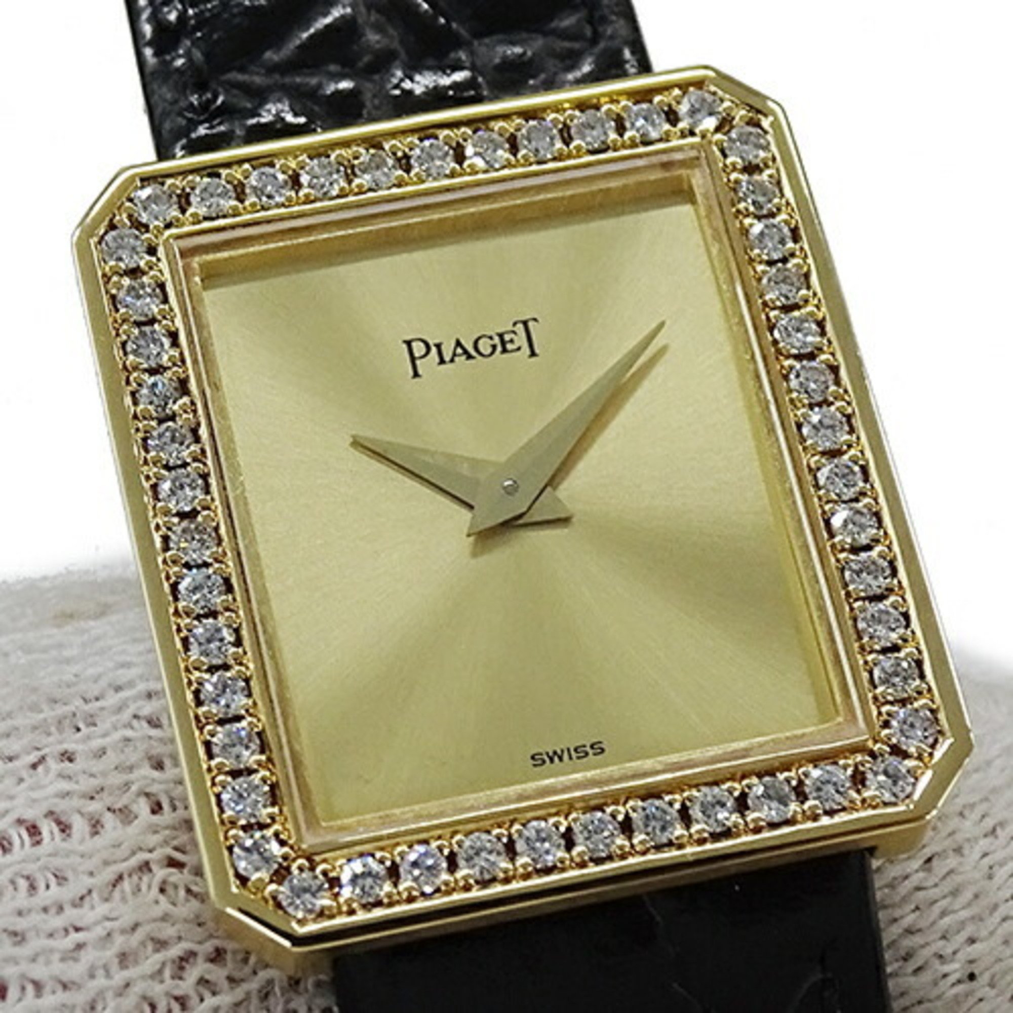 Piaget PIAGET Watch Ladies Protocol Diamond Hand-wound 750YG Leather 41545 Gold Black Square Polished