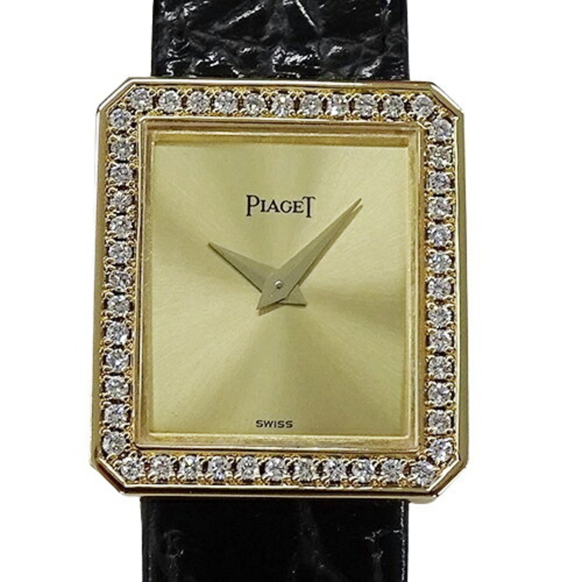 Piaget PIAGET Watch Ladies Protocol Diamond Hand-wound 750YG Leather 41545 Gold Black Square Polished