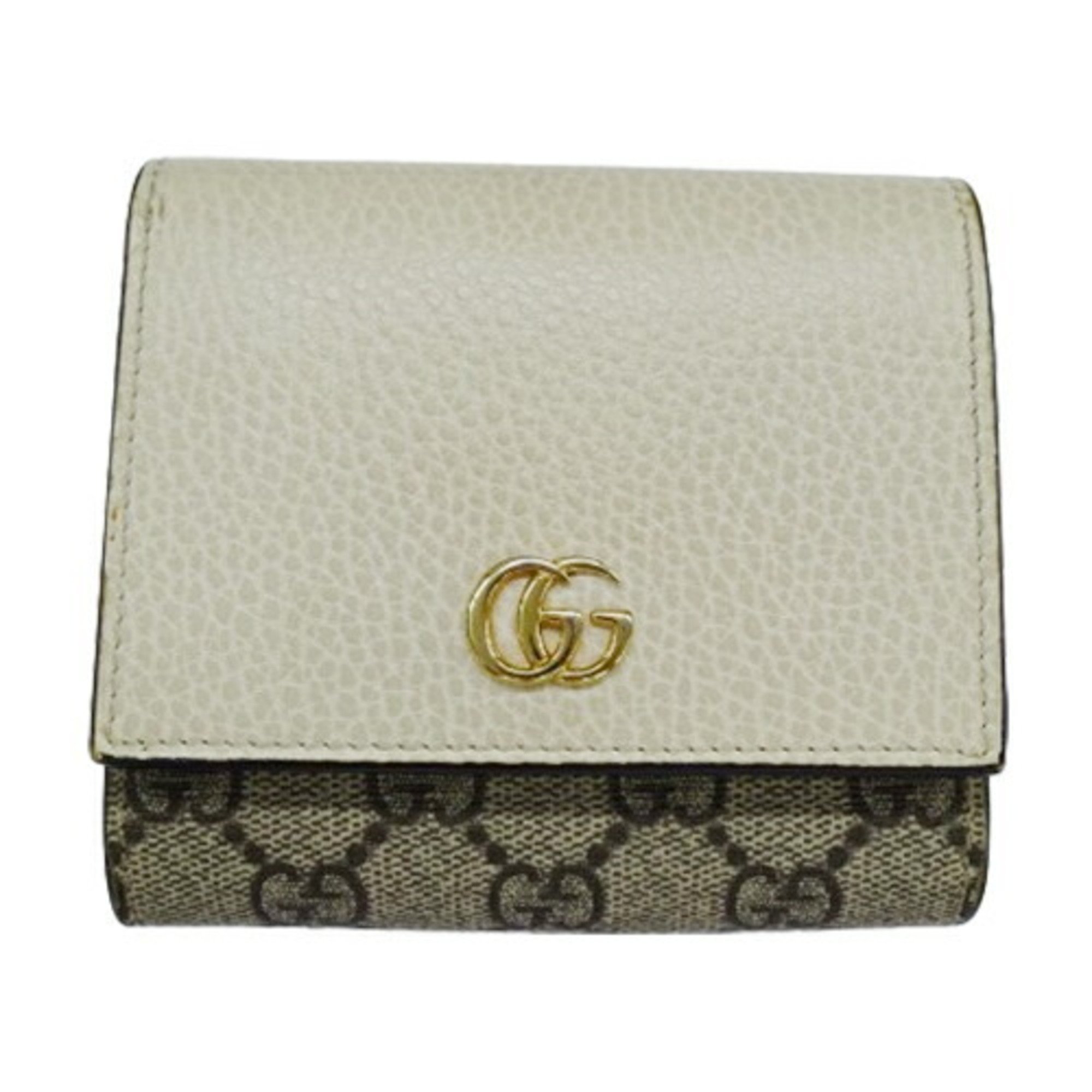 GUCCI Women's Wallet Bi-fold GG Marmont Leather Supreme Canvas Ivory Beige 598587