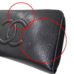 CHANEL Wallet for Women, Long Wallet, Caviar Skin, Black, Round