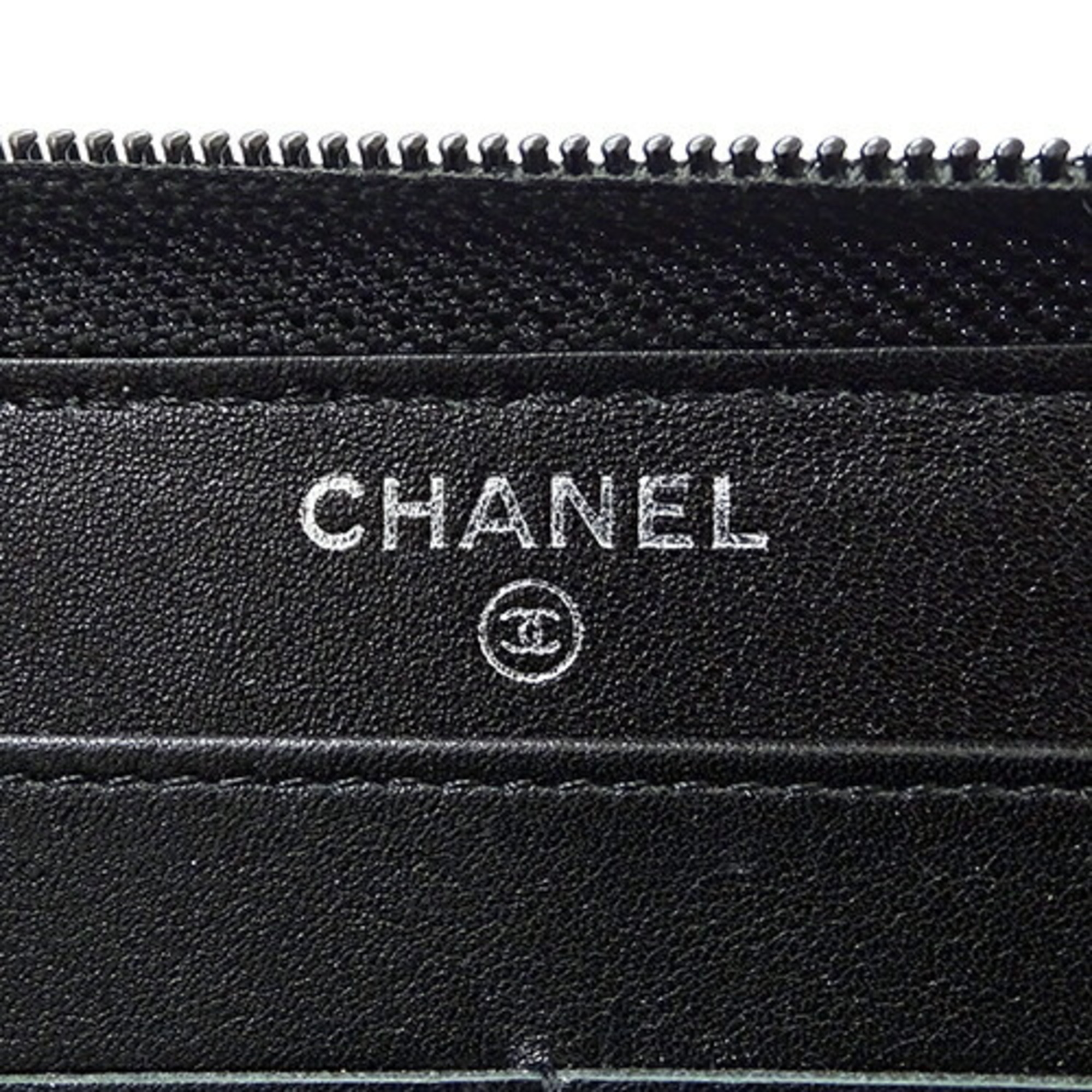 CHANEL Wallet for Women, Long Wallet, Caviar Skin, Black, Round