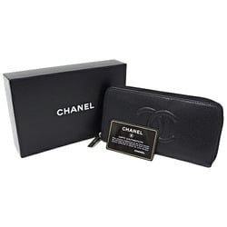 CHANEL Wallet for Women, Long Wallet, Caviar Skin, Black, Round