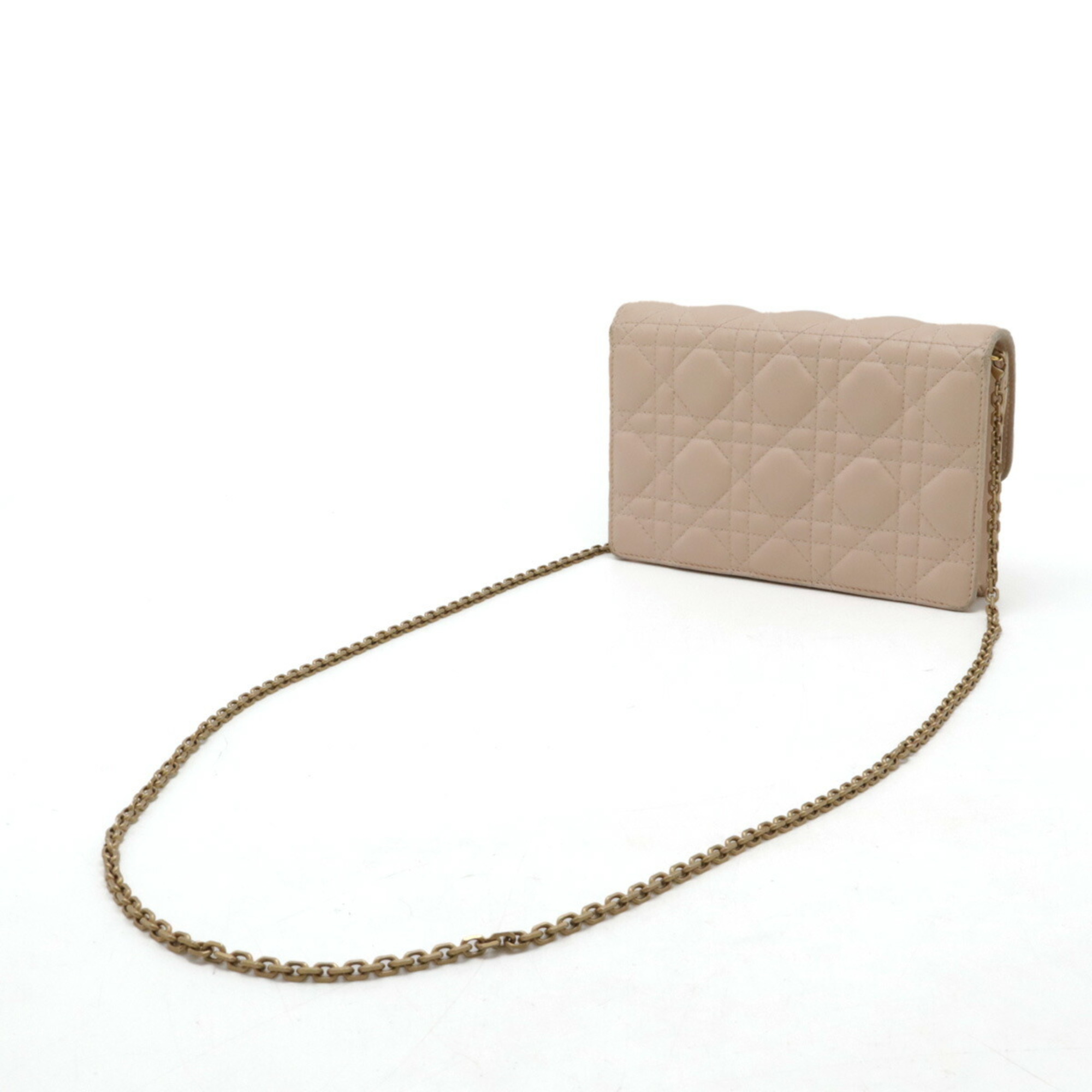 Christian Dior Addict Cannage Chain Wallet Clutch Bag Leather Baby Pink