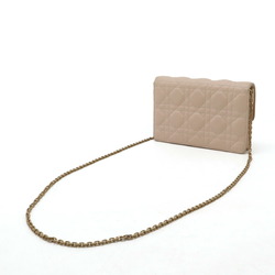 Christian Dior Addict Cannage Chain Wallet Clutch Bag Leather Baby Pink