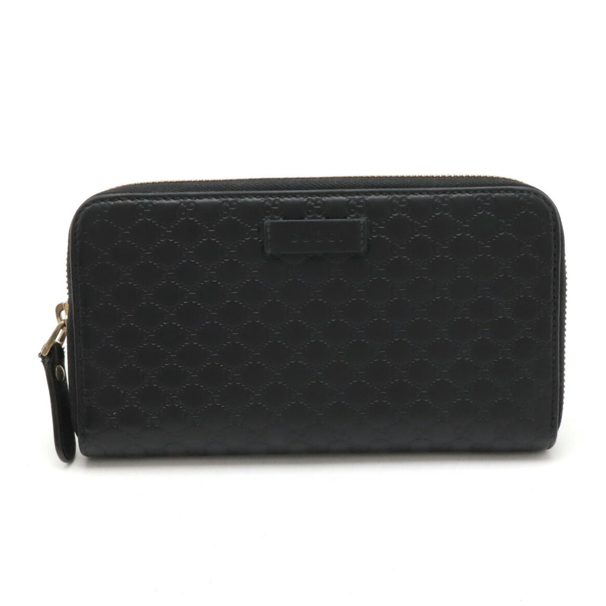 GUCCI Micro Guccissima Round Long Wallet Leather Black 449391