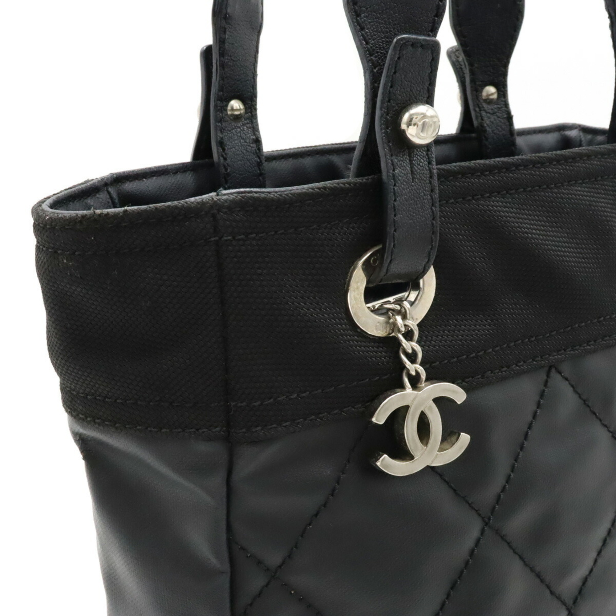 CHANEL Paris Biarritz Tote PM bag Shoulder Coated canvas Leather Black A34208